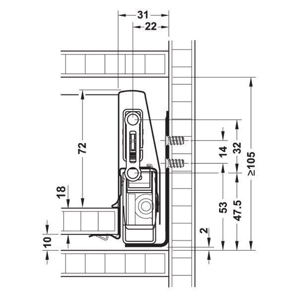 Hafele Çekmece Seti Kare Bordürlü 45'lik Dübelli Gri
