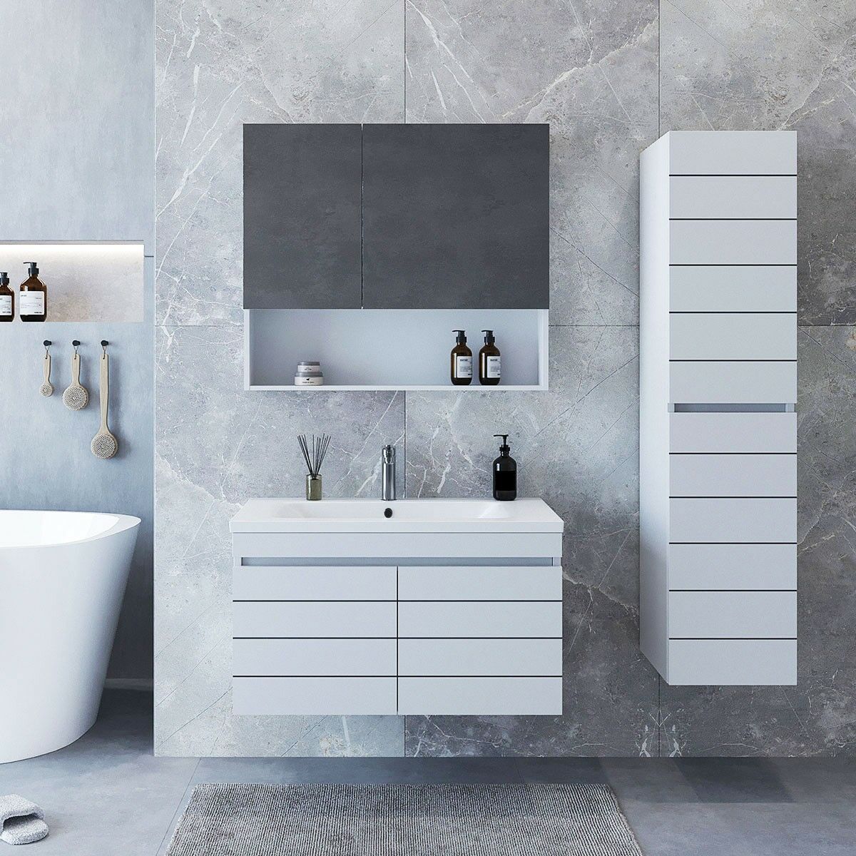 Teta Home Asya 80 CM Mdf Banyo Dolabı Seti + Boy Dolabı Beyaz