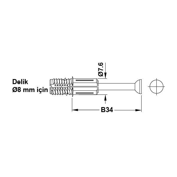Hafele Minifix Mil 34/8/11,5mm Ham (100 Adet)