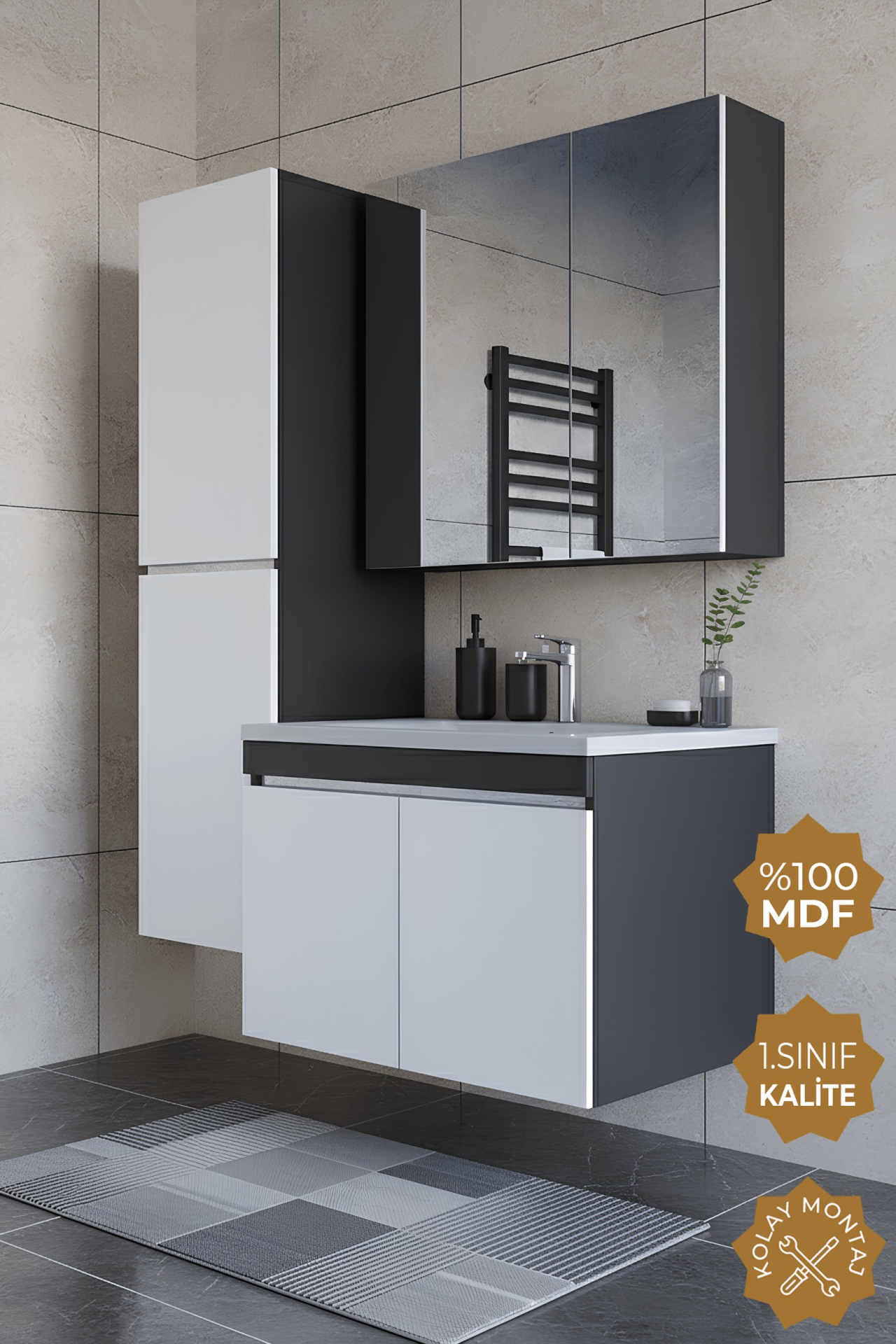 Teta Home Tokyo 80 Cm Mdf Banyo Dolabı Seti +Boy Dolabı