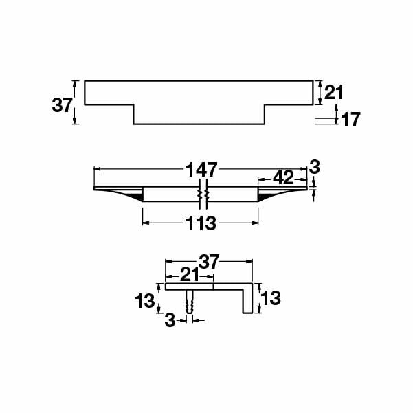 Hafele Profil Kulp Stairway2 147mm Mat Siyah