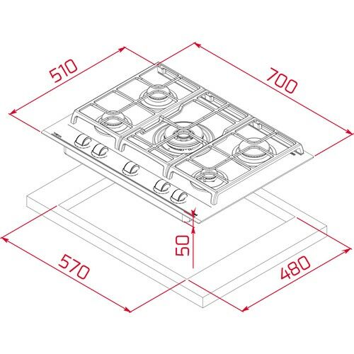 Teka GZC 75330 XBN BK Ankastre ExactFlame Teknolojili Kristal Wok Gözlü Cam Gazlı Ocak Döküm Izgara Siyah 70 cm