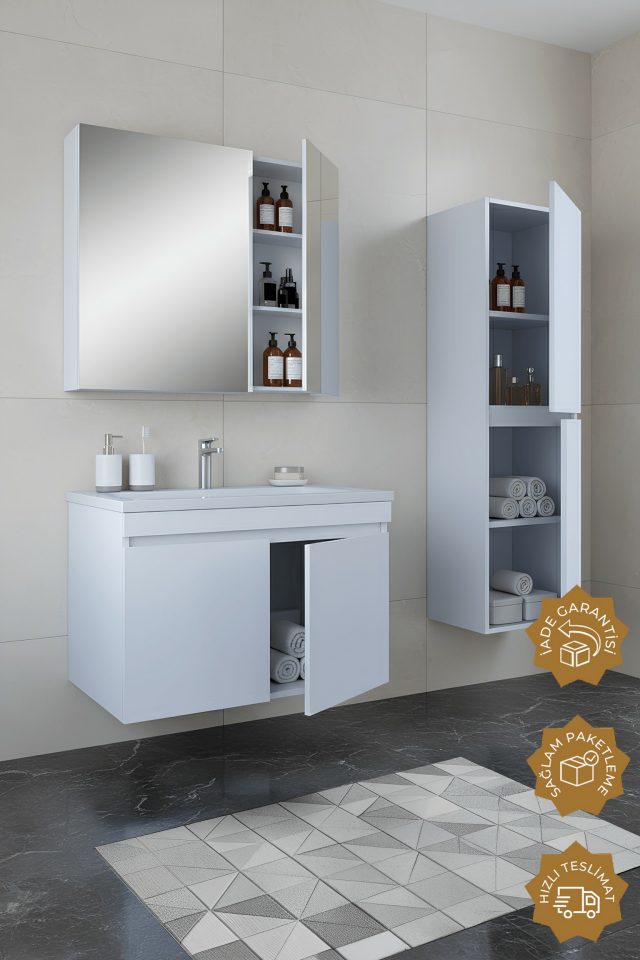 Teta Home Tokyo 65 Cm Mdf Banyo Dolabı Seti + Boy Dolabı