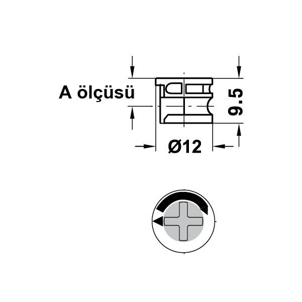 Hafele Minifix Faturasız Gövde 15/12mm (100 Adet), Nikel