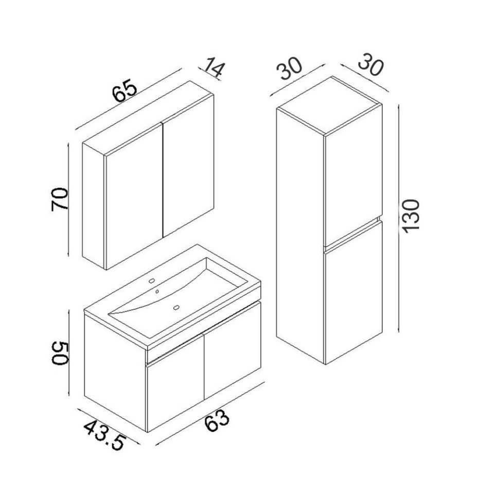 Teta Home Tokyo 65 Cm Mdf Banyo Dolabı Seti + Boy Dolabı Antrasit-Beyaz