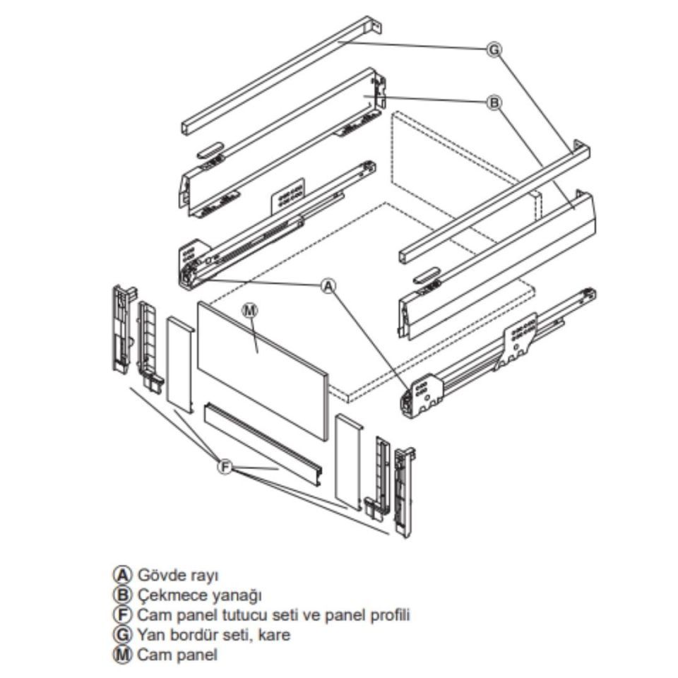 Hafele İç Çekmece Seti 120'lik Modül İçin Kare Bordürlü 30'luk Antrasit