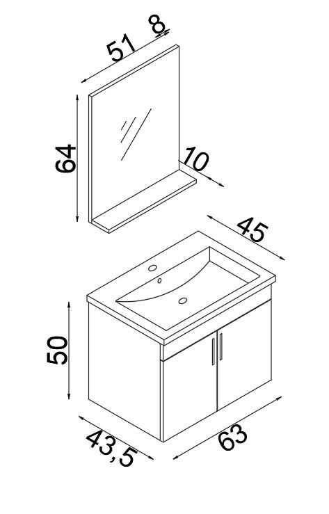 Teta Home Prag 65 Cm Banyo Dolabı Seti