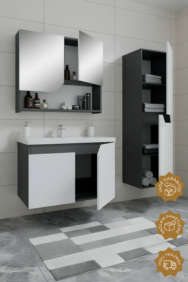 Teta Home Napoli 80 cm Mdf Banyo Dolabı Seti + Boy Dolabı