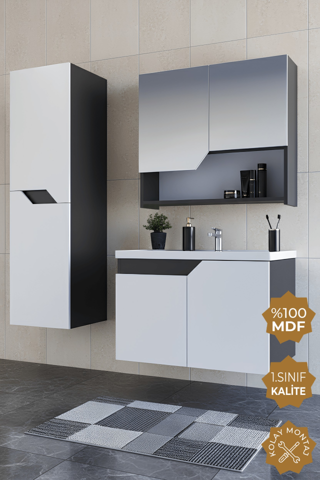 Teta Home Napoli 80 cm Mdf Banyo Dolabı Seti + Boy Dolabı