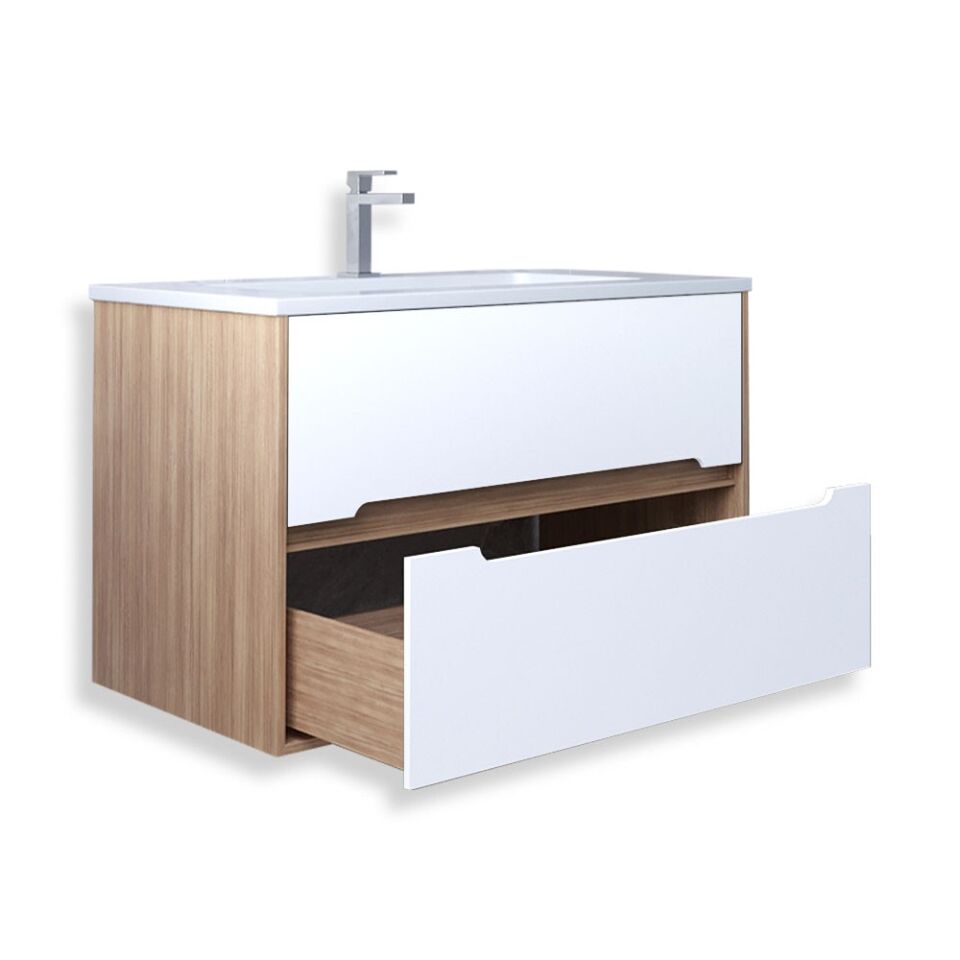 Teta Home Madrid 65cm MDF Banyo Lavabolu Alt Dolap Teak-Beyaz