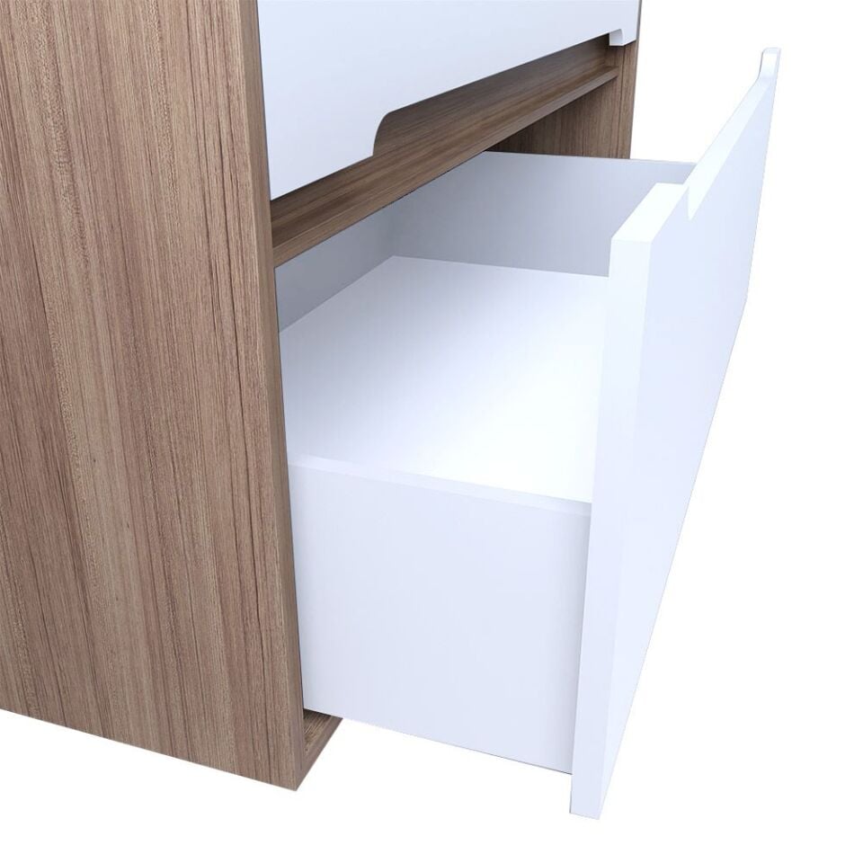 Teta Home Madrid 65cm MDF Banyo Lavabolu Alt Dolap Teak-Beyaz