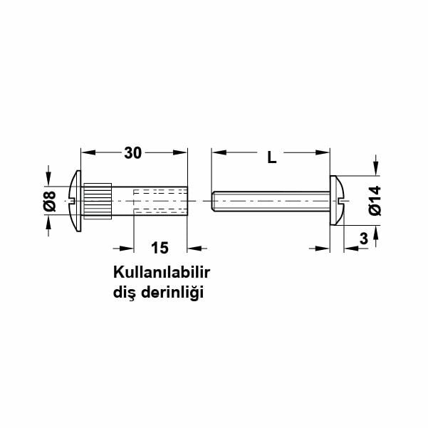 Hafele Montabent Bağlantı Vidası 32-42mm, Mat Nikel Renk