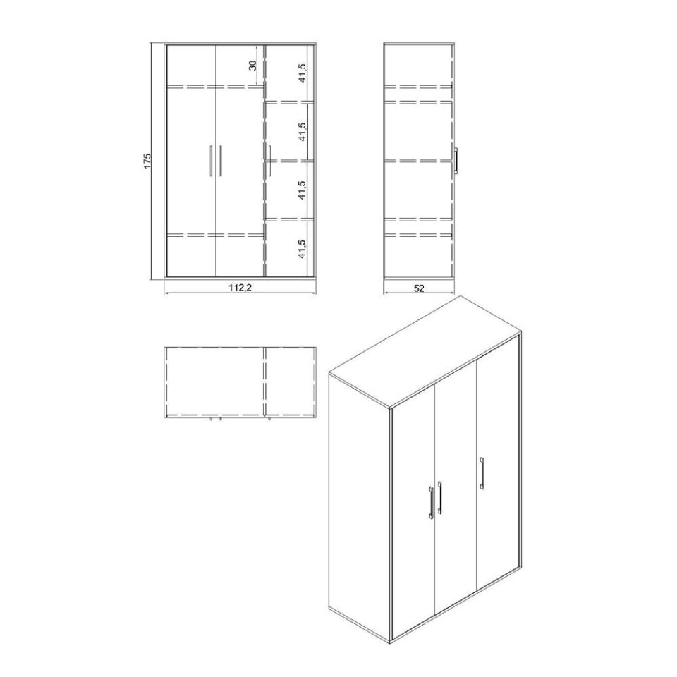 Teta Home Safir Meşe-Beyaz Çok Amaçlı  3 Kapaklı Giysi Dolabı - Gardırop