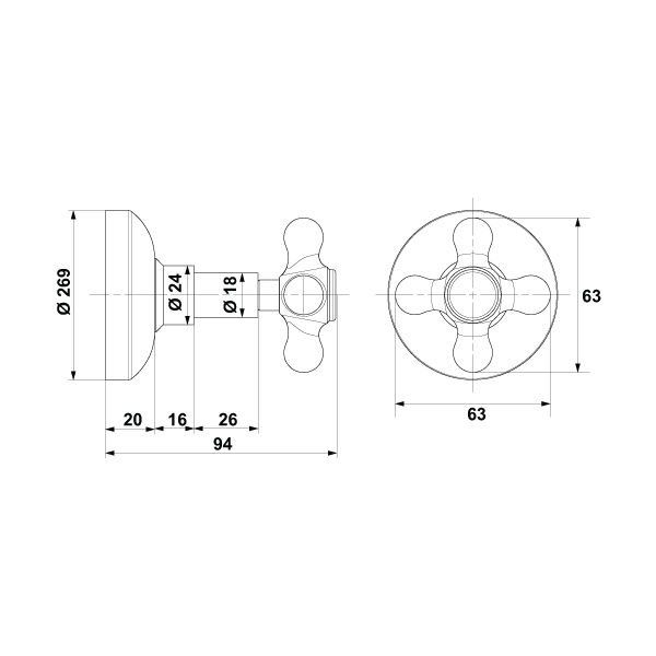 Hafele Ankastre Stop Valf Klassis 20mm Mat Siyah Renk