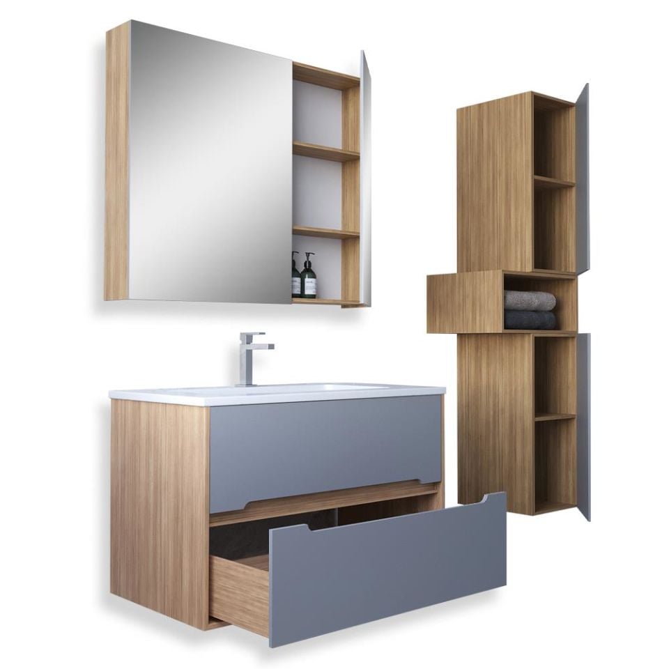 Teta Home Madrid 65 cm MDF Banyo Dolabı Seti ve Boy Dolabı