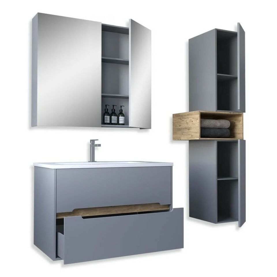 Teta Home Madrid 65 cm MDF Banyo Dolabı Seti ve Boy Dolabı