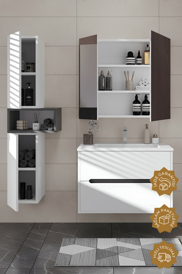 Teta Home Madrid 65 cm MDF Banyo Dolabı Seti ve Boy Dolabı