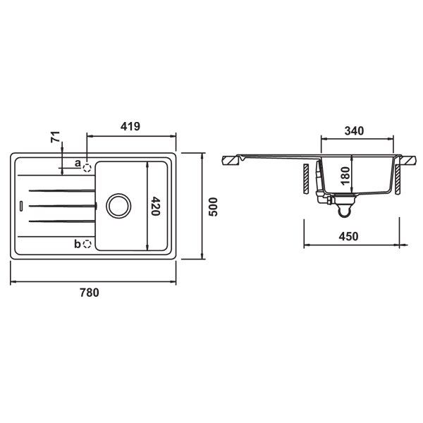 Hafele Demeter Granit Eviye 780x500mm, Kahve Renk
