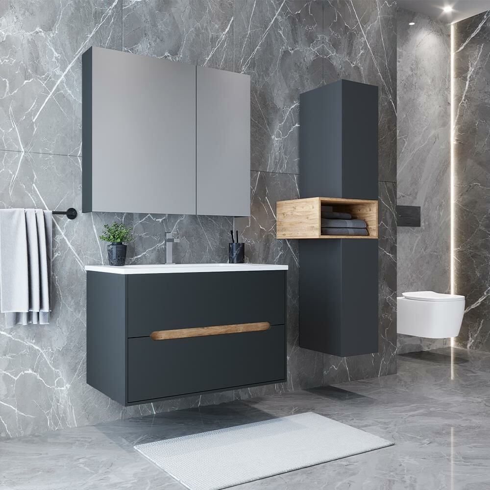 Teta Home Madrid 80 cm MDF Banyo Dolabı Seti ve Boy Dolabı