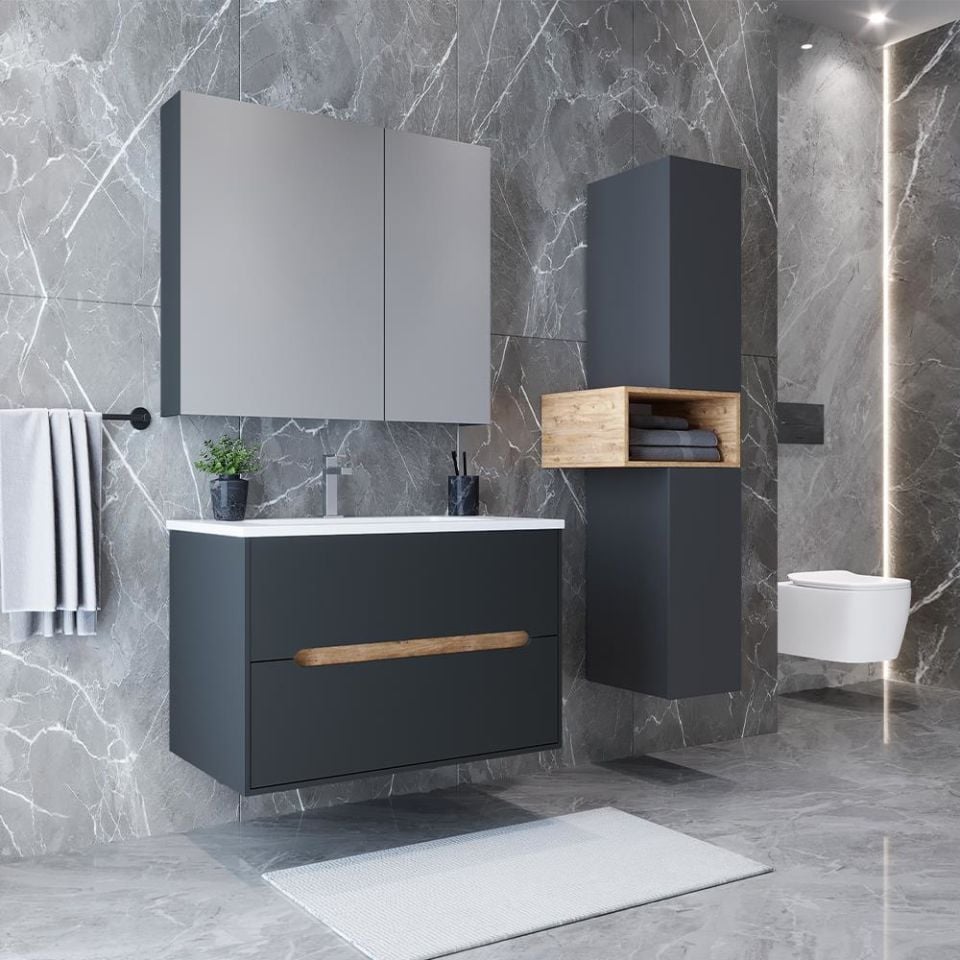 Teta Home Madrid 80 cm MDF Banyo Dolabı Seti ve Boy Dolabı