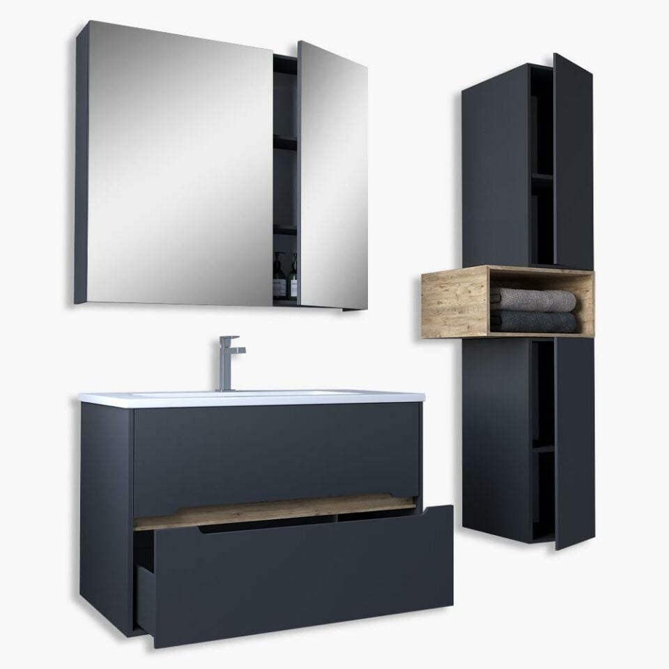 Teta Home Madrid 80 cm MDF Banyo Dolabı Seti ve Boy Dolabı
