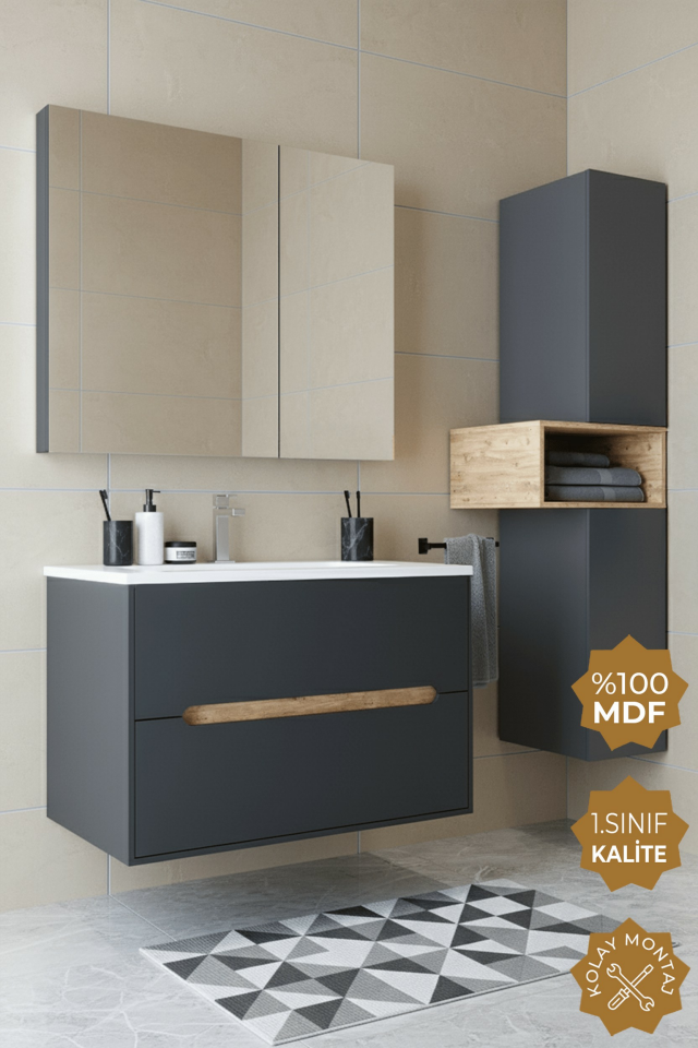Teta Home Madrid 80 cm MDF Banyo Dolabı Seti ve Boy Dolabı