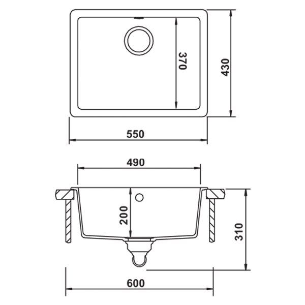 Hafele Lazio Granit Eviye 550x430mm, Antrasit Renk