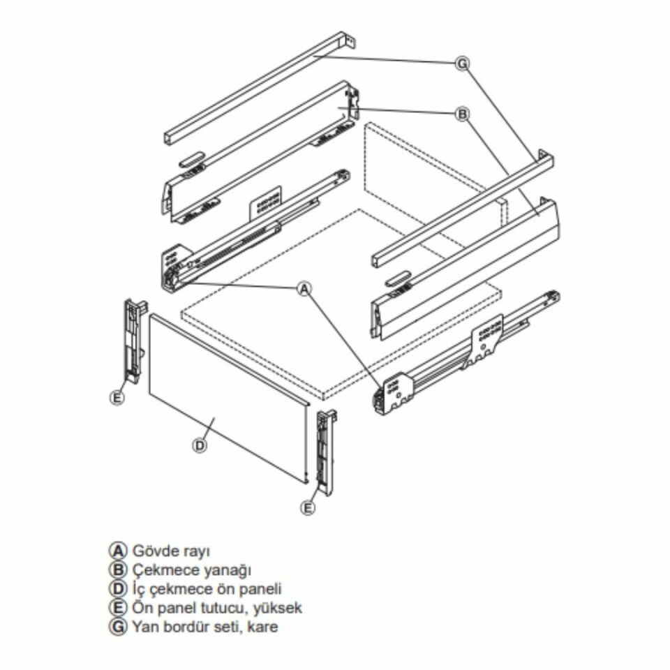 Hafele İç Çekmece Seti 90'lık Modül İçin Kare Bordürlü 50'lik Antrasit