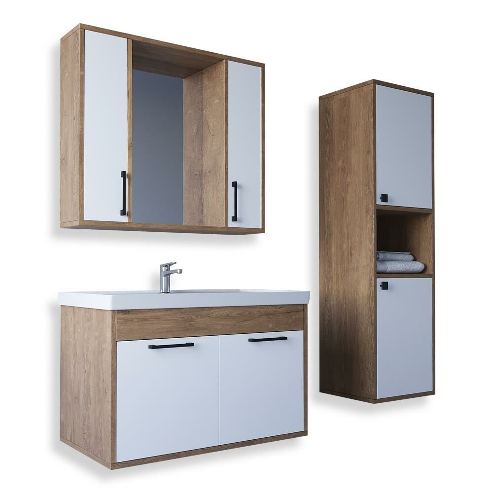 Teta Home Lizbon 80 cm Mdf Banyo Dolabı Seti ve Boy Dolabı