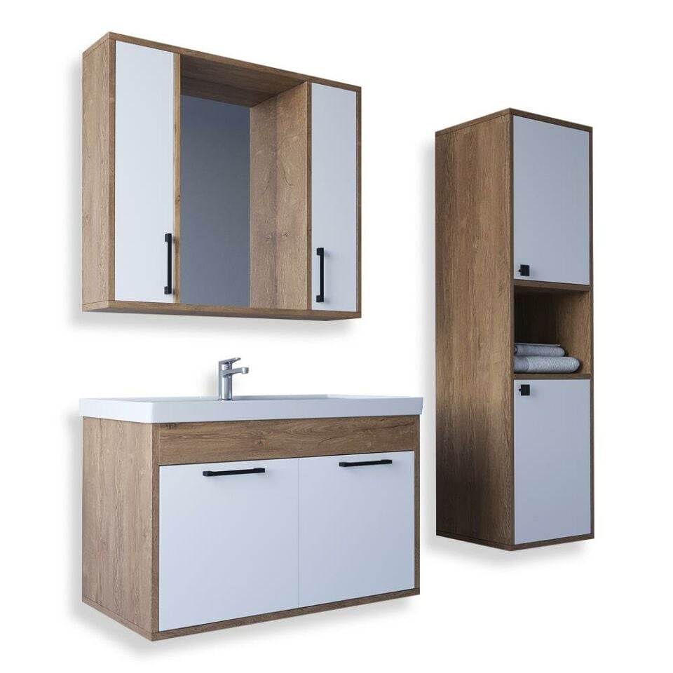 Teta Home Lizbon 80 cm Mdf Banyo Dolabı Seti ve Boy Dolabı