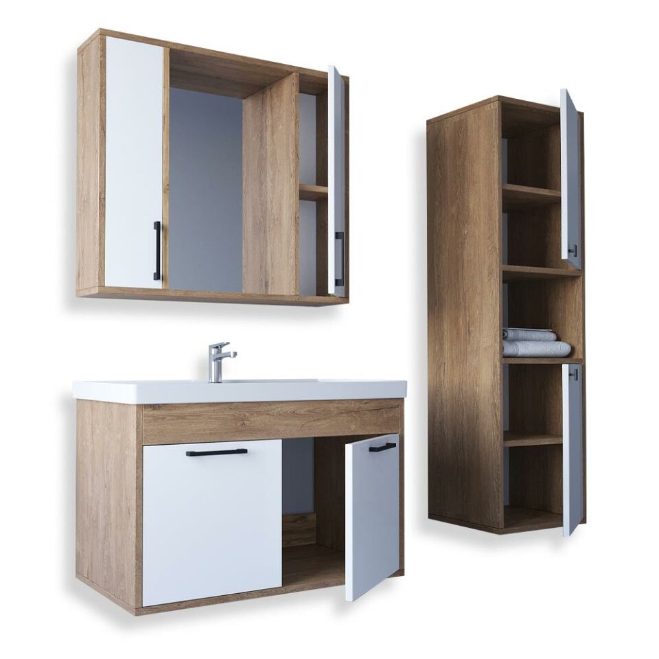 Teta Home Lizbon 80 cm Mdf Banyo Dolabı Seti ve Boy Dolabı