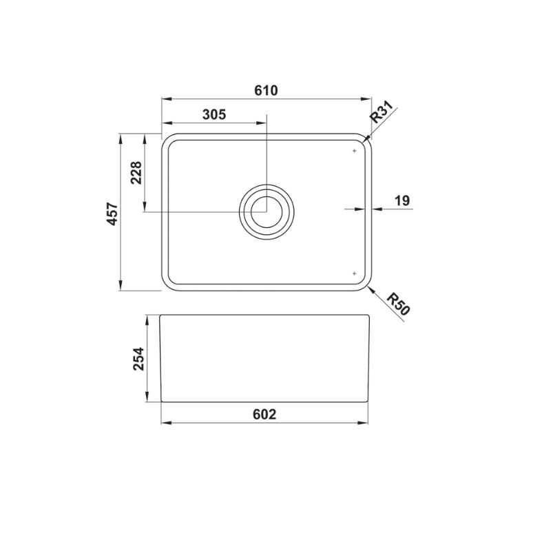 Hafele NORAH Seramik Eviye,Par.Byz, 610x457mm (sifonsuz)