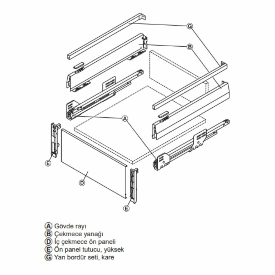 Hafele İç Çekmece Seti 120'lik Modül İçin Kare Bordürlü 45'lik Antrasit
