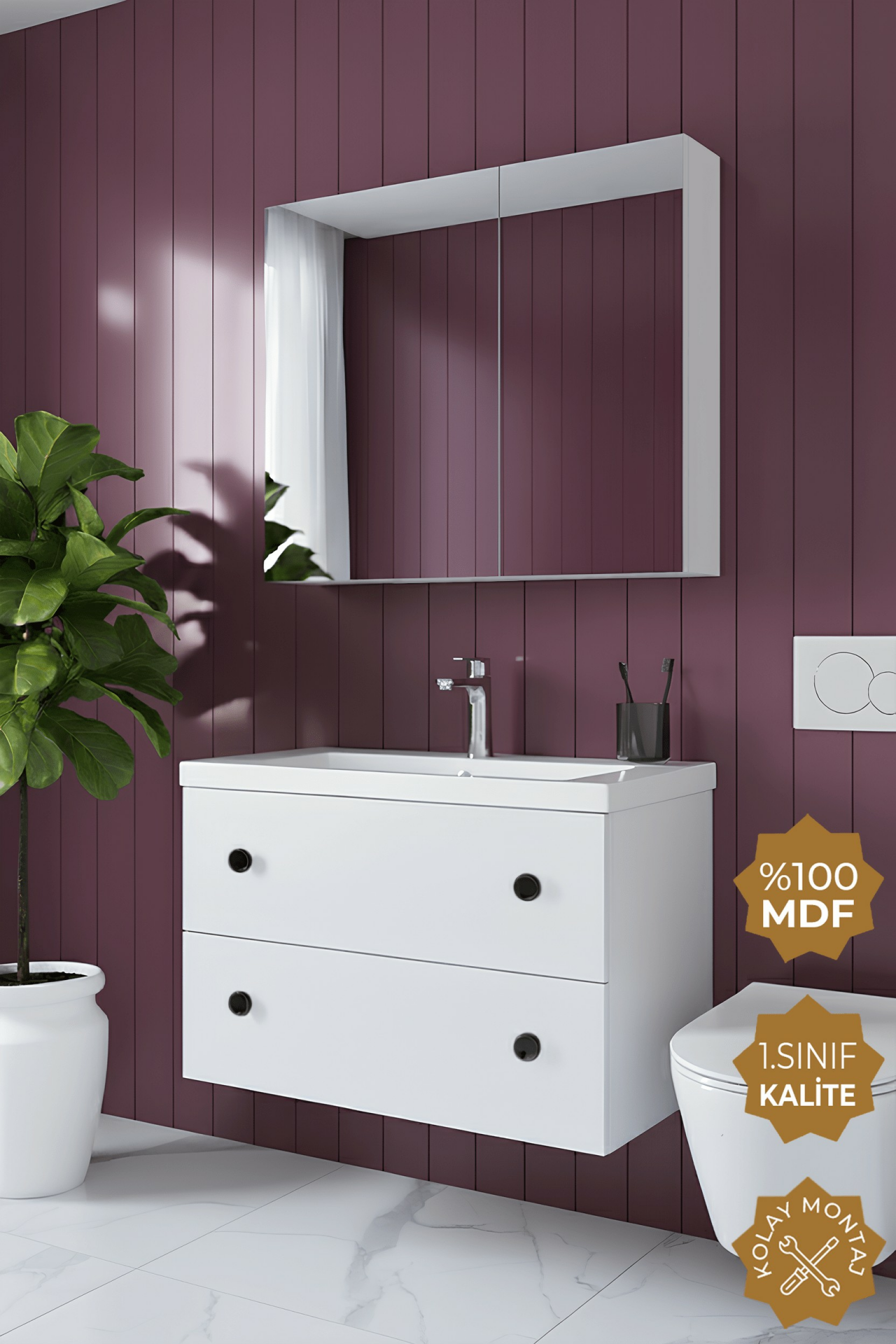 Teta Home Tiflis 80 Cm Mdf Banyo Dolabı Seti