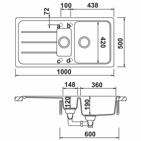 Hafele Elisa Granit Eviye 1000x500mm, Siyah Renk