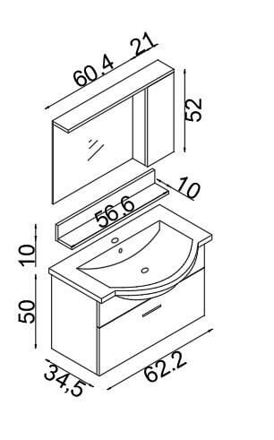 Teta Home Eko 65 Cm Mdf Banyo Dolabı Seti