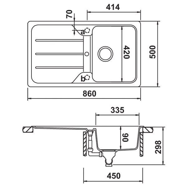 Hafele Elisa Granit Eviye 860x500mm, Antrasit Renk