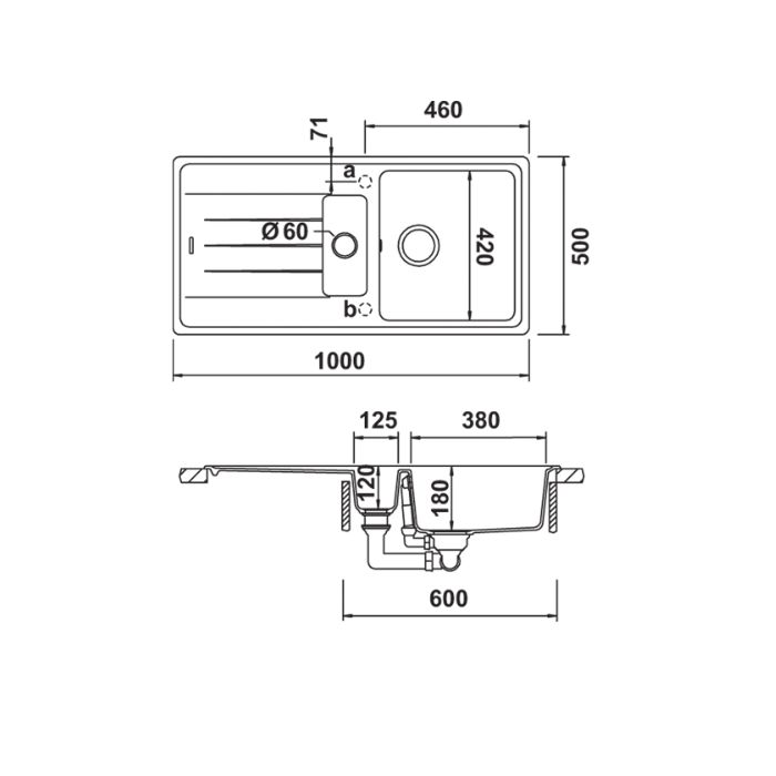Hafele Demeter Granit Eviye 1000x500mm, Kahve Renk (Sifonsuz)