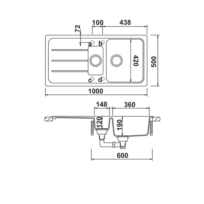Hafele Elisa Granit Eviye 1000x500mm, Antrasit Renk (Sifonsuz)