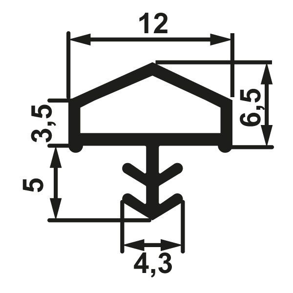 Hafele F03 Ortadan Basan Çatı Tipi Kapı Fitili 12mm, Mat Siyah Renk