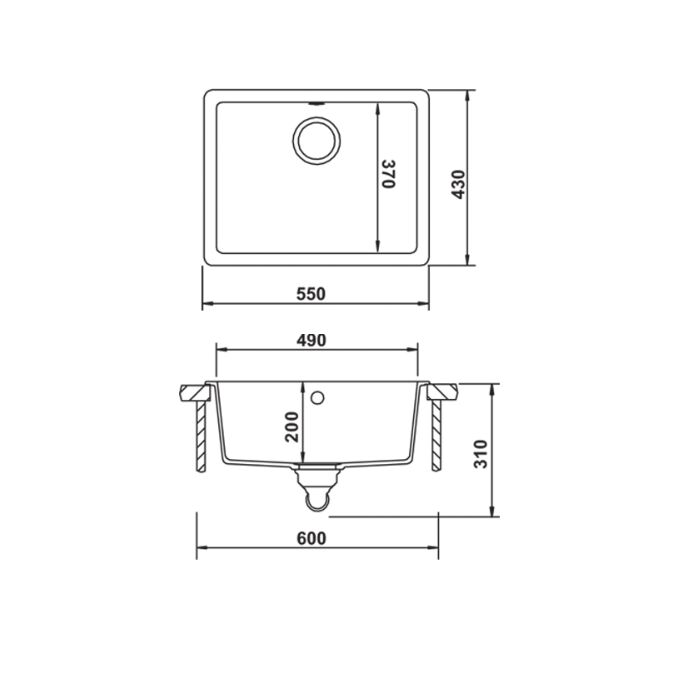 Hafele Lazio Granit Eviye 550x430mm, Siyah Renk (Sifonsuz)