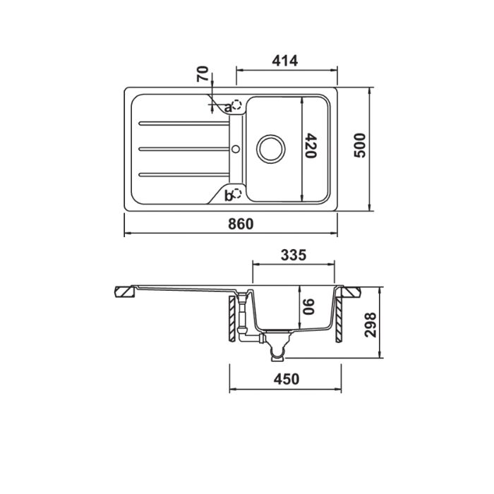 Hafele Elisa Granit Eviye 860x500mm, Siyah Renk (Sifonsuz)