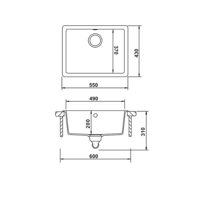 Hafele Lazio Granit Eviye 550x430mm, Antrasit Renk (Sifonsuz)