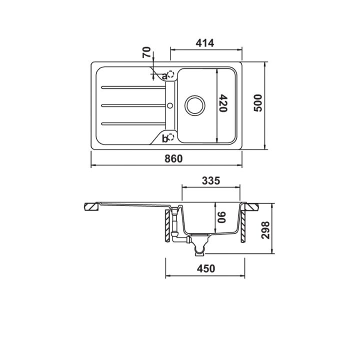 Hafele Elisa Granit Eviye 860x500mm, Antrasit Renk (Sifonsuz)