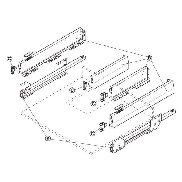 Hafele Eviye Altı İç Çekmece Seti Bordürsüz Vidalı 50'lik Gri