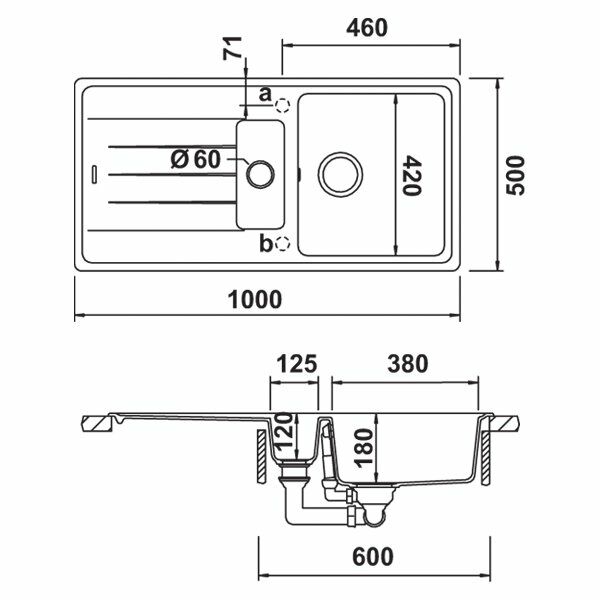Hafele Demeter Granit Eviye 1000x500mm, Kahve Renk