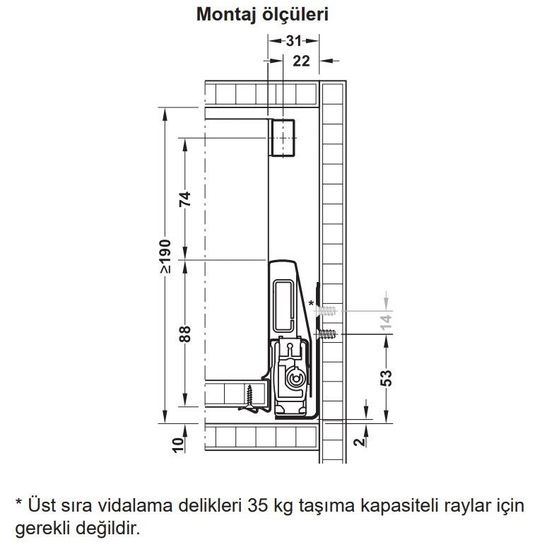 Hafele İç Çekmece Seti 60'lık Modül İçin Kare Bordürlü 45'lik Beyaz