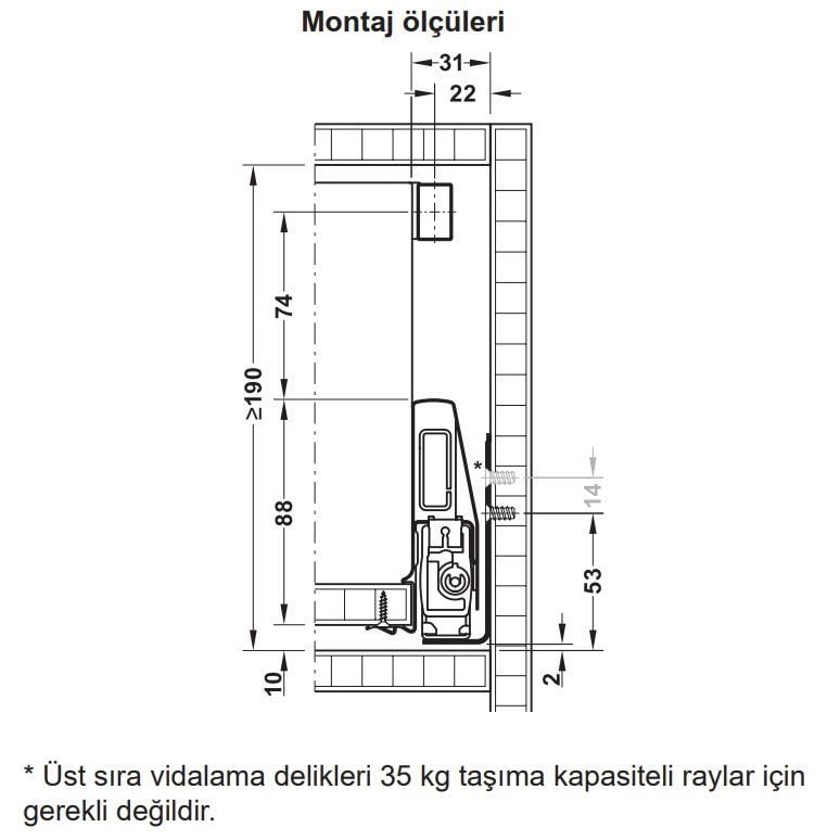 Hafele İç Çekmece Seti 120'lik Modül İçin Kare Bordürlü 45'lik Beyaz