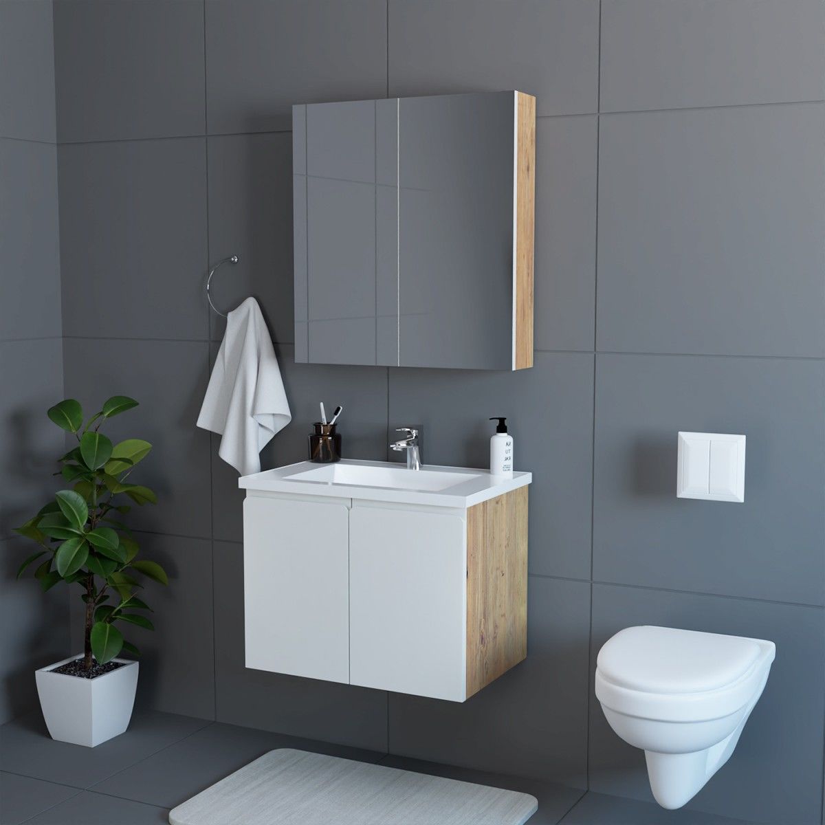Teta Home Zürih 80 cm MDF Gövde Membran Kapak Banyo Dolabı Seti
