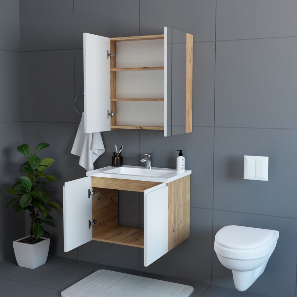 Teta Home Zürih 80 cm MDF Gövde Membran Kapak Banyo Dolabı Seti